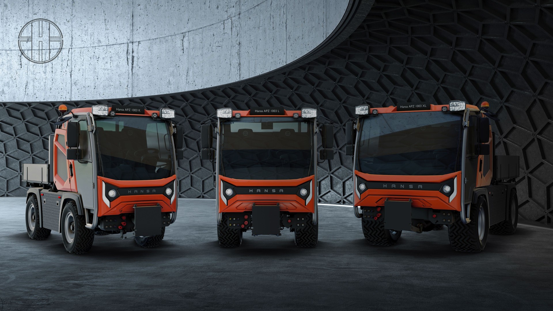 Drei Fahrzeuge der Serie „HANSA APZ 1003“ mit unterschiedlicher Breite und Länge