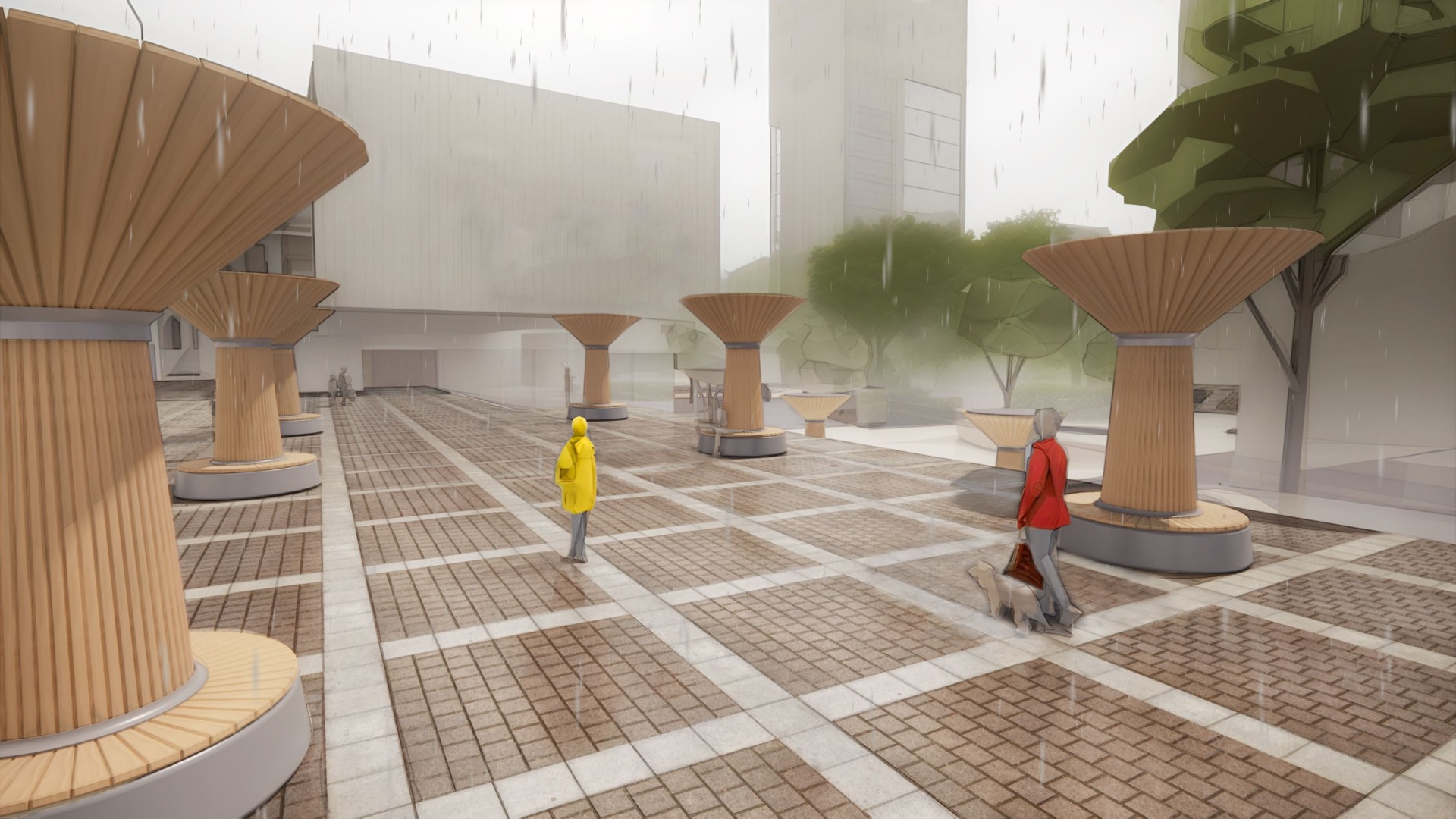 Versiegelter Platz mit Regenauffangstationen